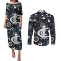 Custom Carlton Blues NAIDOC Week 2024 Couples Matching Puletasi and Long Sleeve Button Shirt Fire Burning Aboriginal Dots Art