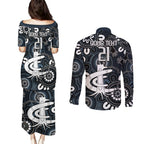 Custom Carlton Blues NAIDOC Week 2024 Couples Matching Puletasi and Long Sleeve Button Shirt Fire Burning Aboriginal Dots Art
