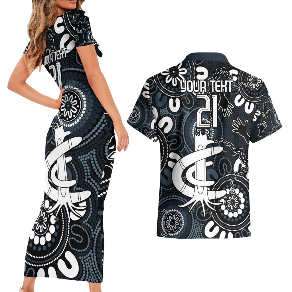 Custom Carlton Blues NAIDOC Week 2024 Couples Matching Short Sleeve Bodycon Dress and Hawaiian Shirt Fire Burning Aboriginal Dots Art
