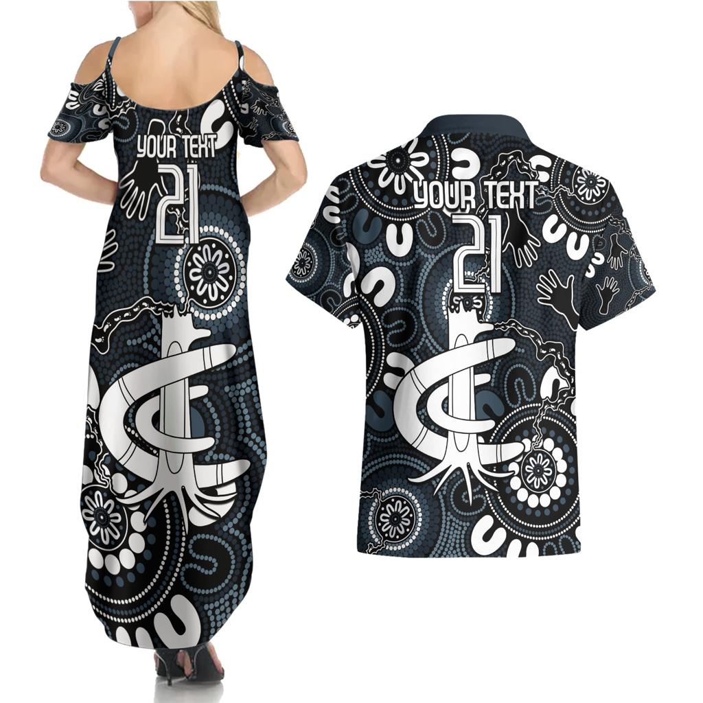 Custom Carlton Blues NAIDOC Week 2024 Couples Matching Summer Maxi Dress and Hawaiian Shirt Fire Burning Aboriginal Dots Art