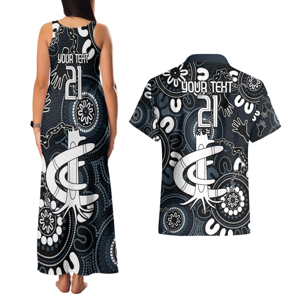 Custom Carlton Blues NAIDOC Week 2024 Couples Matching Tank Maxi Dress and Hawaiian Shirt Fire Burning Aboriginal Dots Art