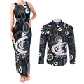 Custom Carlton Blues NAIDOC Week 2024 Couples Matching Tank Maxi Dress and Long Sleeve Button Shirt Fire Burning Aboriginal Dots Art