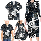 Custom Carlton Blues NAIDOC Week 2024 Family Matching Long Sleeve Bodycon Dress and Hawaiian Shirt Fire Burning Aboriginal Dots Art