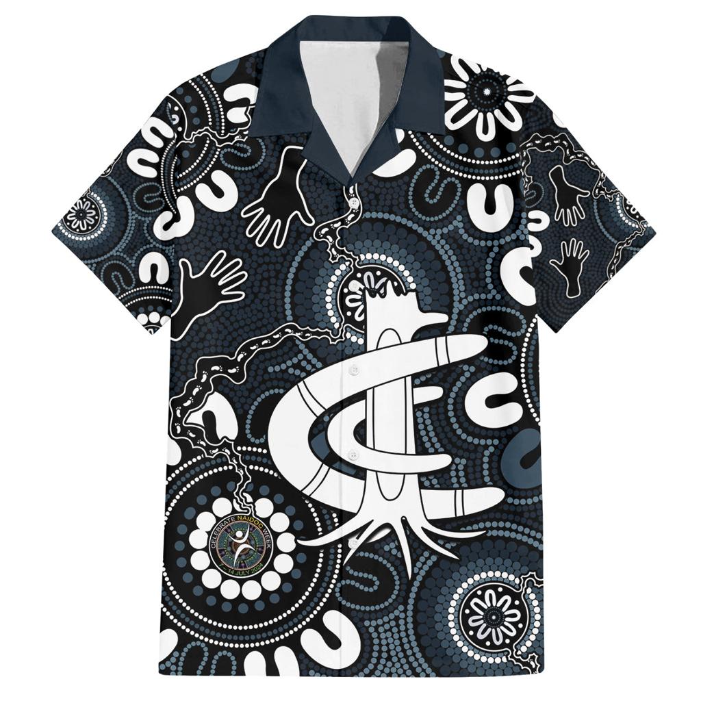 Custom Carlton Blues NAIDOC Week 2024 Family Matching Long Sleeve Bodycon Dress and Hawaiian Shirt Fire Burning Aboriginal Dots Art