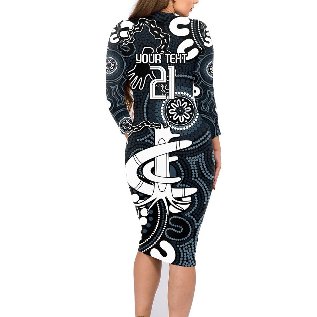 Custom Carlton Blues NAIDOC Week 2024 Family Matching Long Sleeve Bodycon Dress and Hawaiian Shirt Fire Burning Aboriginal Dots Art