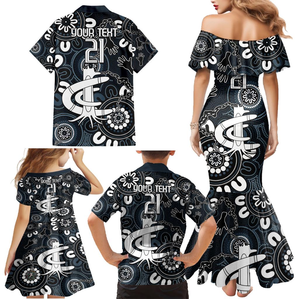 Custom Carlton Blues NAIDOC Week 2024 Family Matching Mermaid Dress and Hawaiian Shirt Fire Burning Aboriginal Dots Art