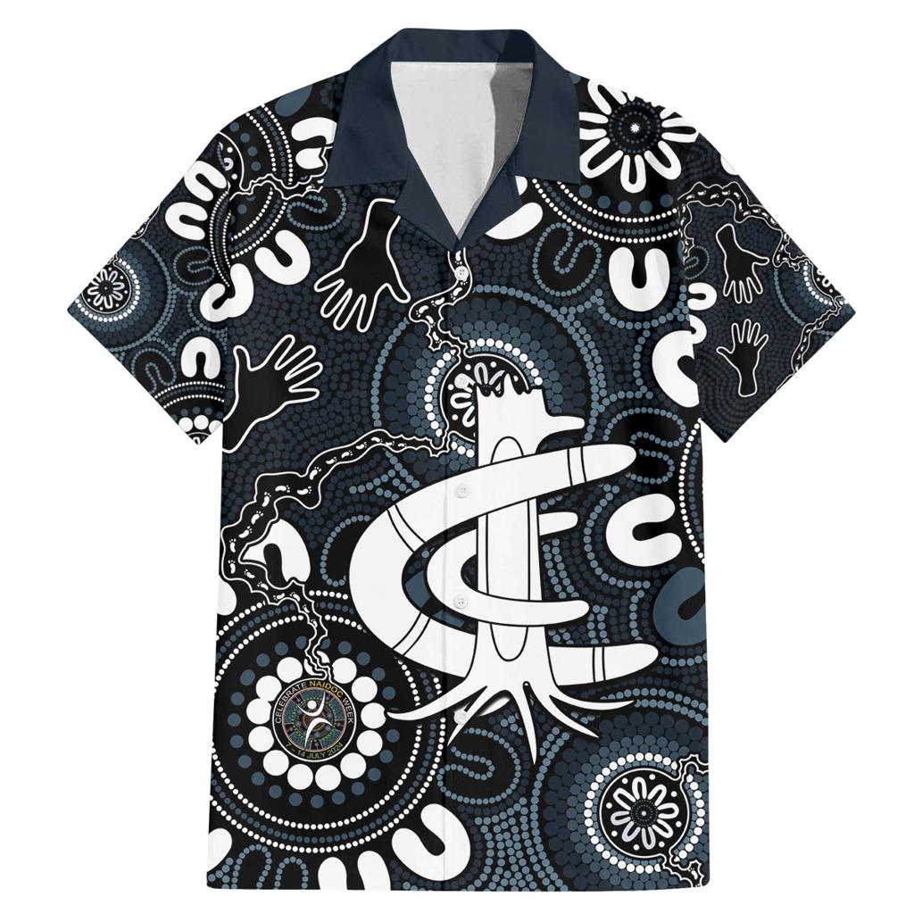 Custom Carlton Blues NAIDOC Week 2024 Family Matching Mermaid Dress and Hawaiian Shirt Fire Burning Aboriginal Dots Art