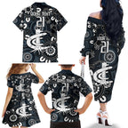 Custom Carlton Blues NAIDOC Week 2024 Family Matching Off The Shoulder Long Sleeve Dress and Hawaiian Shirt Fire Burning Aboriginal Dots Art