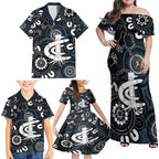 Custom Carlton Blues NAIDOC Week 2024 Family Matching Off Shoulder Maxi Dress and Hawaiian Shirt Fire Burning Aboriginal Dots Art