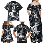 Custom Carlton Blues NAIDOC Week 2024 Family Matching Off Shoulder Maxi Dress and Hawaiian Shirt Fire Burning Aboriginal Dots Art