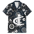 Custom Carlton Blues NAIDOC Week 2024 Family Matching Off Shoulder Maxi Dress and Hawaiian Shirt Fire Burning Aboriginal Dots Art
