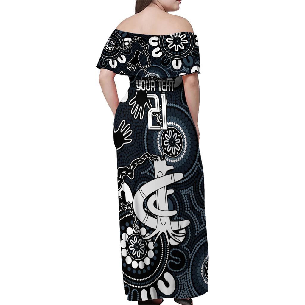 Custom Carlton Blues NAIDOC Week 2024 Family Matching Off Shoulder Maxi Dress and Hawaiian Shirt Fire Burning Aboriginal Dots Art