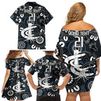 Custom Carlton Blues NAIDOC Week 2024 Family Matching Off Shoulder Short Dress and Hawaiian Shirt Fire Burning Aboriginal Dots Art