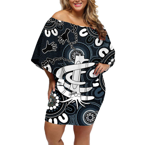 Custom Carlton Blues NAIDOC Week 2024 Family Matching Off Shoulder Short Dress and Hawaiian Shirt Fire Burning Aboriginal Dots Art