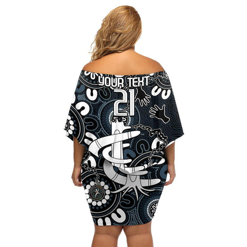 Custom Carlton Blues NAIDOC Week 2024 Family Matching Off Shoulder Short Dress and Hawaiian Shirt Fire Burning Aboriginal Dots Art