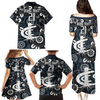 Custom Carlton Blues NAIDOC Week 2024 Family Matching Puletasi and Hawaiian Shirt Fire Burning Aboriginal Dots Art