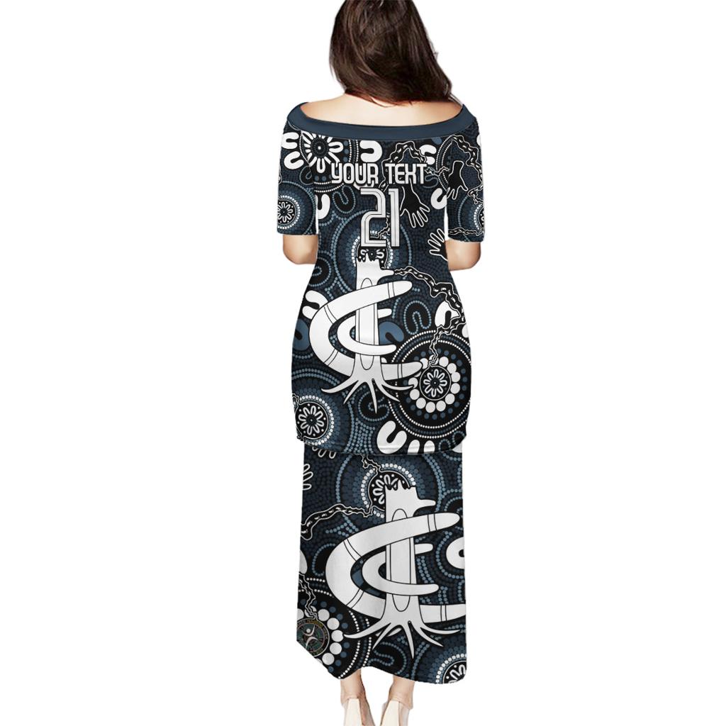 Custom Carlton Blues NAIDOC Week 2024 Family Matching Puletasi and Hawaiian Shirt Fire Burning Aboriginal Dots Art