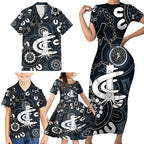 Custom Carlton Blues NAIDOC Week 2024 Family Matching Short Sleeve Bodycon Dress and Hawaiian Shirt Fire Burning Aboriginal Dots Art
