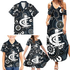 Custom Carlton Blues NAIDOC Week 2024 Family Matching Summer Maxi Dress and Hawaiian Shirt Fire Burning Aboriginal Dots Art