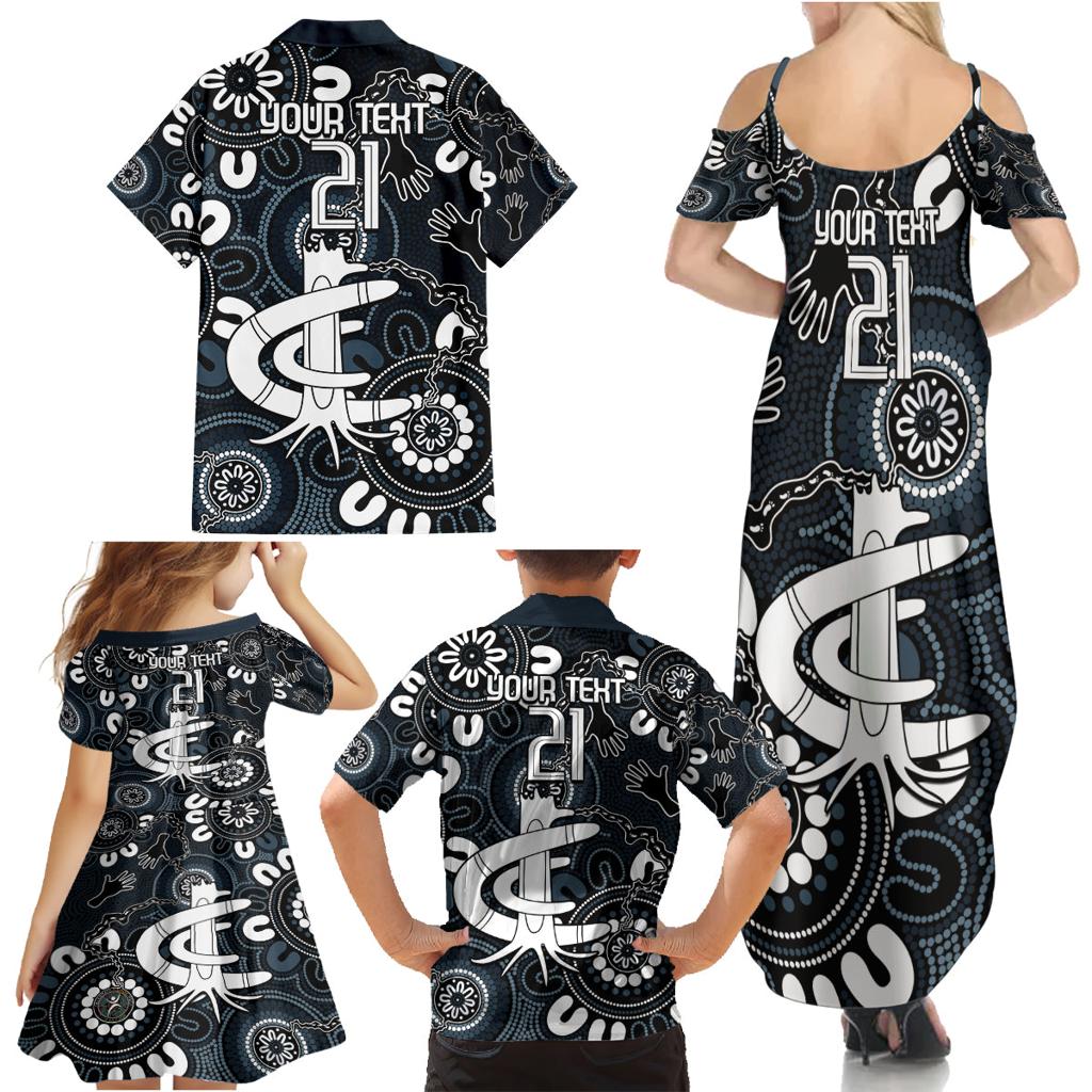Custom Carlton Blues NAIDOC Week 2024 Family Matching Summer Maxi Dress and Hawaiian Shirt Fire Burning Aboriginal Dots Art