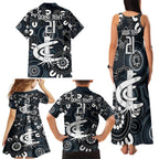 Custom Carlton Blues NAIDOC Week 2024 Family Matching Tank Maxi Dress and Hawaiian Shirt Fire Burning Aboriginal Dots Art