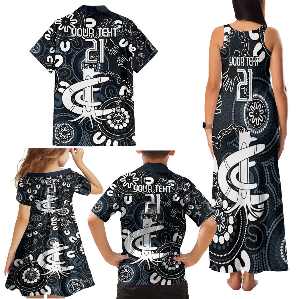 Custom Carlton Blues NAIDOC Week 2024 Family Matching Tank Maxi Dress and Hawaiian Shirt Fire Burning Aboriginal Dots Art