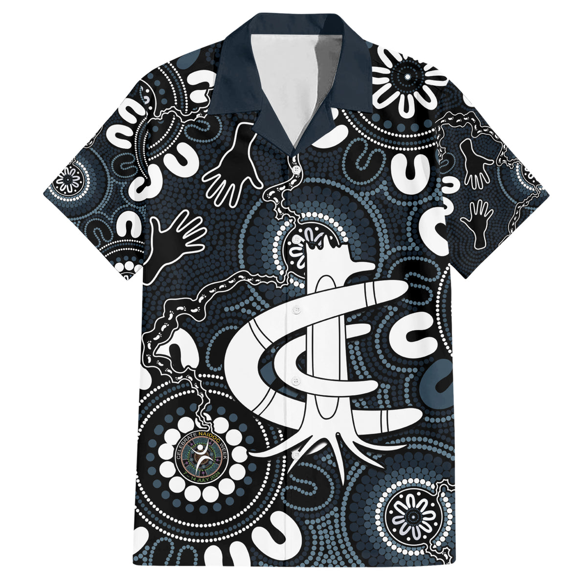Custom Carlton Blues NAIDOC Week 2024 Hawaiian Shirt Fire Burning Aboriginal Dots Art