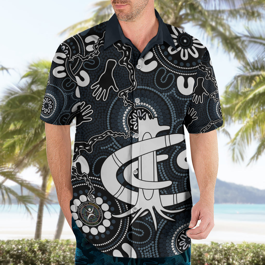 Custom Carlton Blues NAIDOC Week 2024 Hawaiian Shirt Fire Burning Aboriginal Dots Art