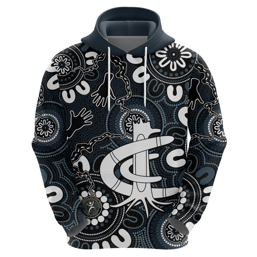 Custom Carlton Blues NAIDOC Week 2024 Hoodie Fire Burning Aboriginal Dots Art
