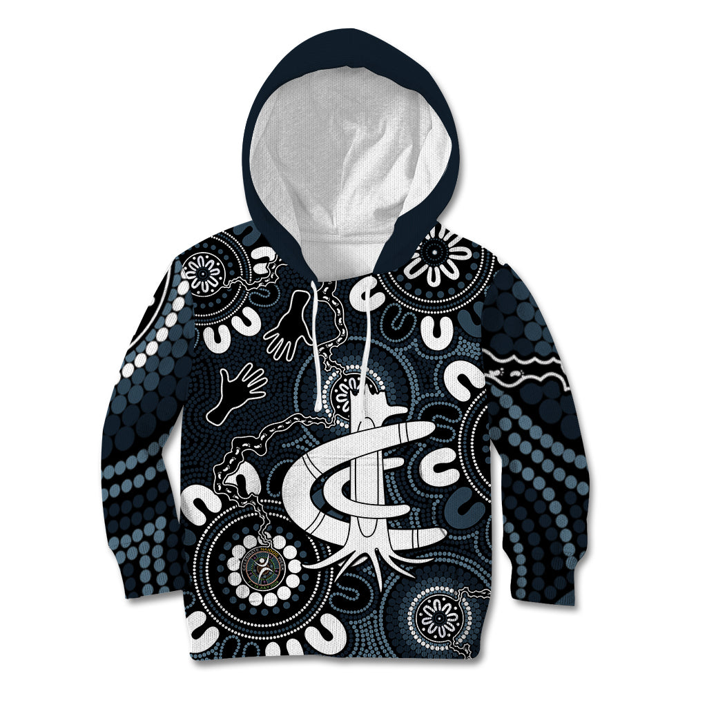 Custom Carlton Blues NAIDOC Week 2024 Kid Hoodie Fire Burning Aboriginal Dots Art