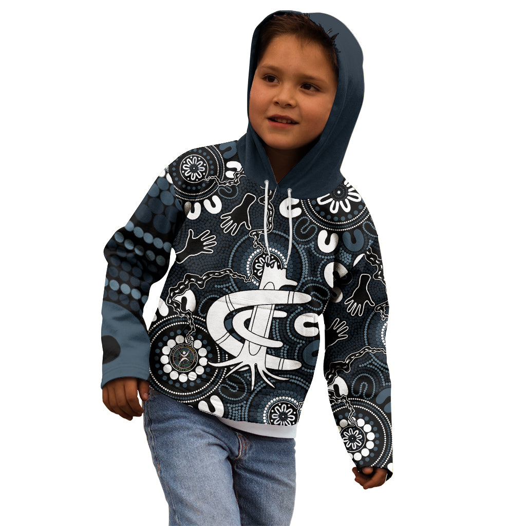 Custom Carlton Blues NAIDOC Week 2024 Kid Hoodie Fire Burning Aboriginal Dots Art
