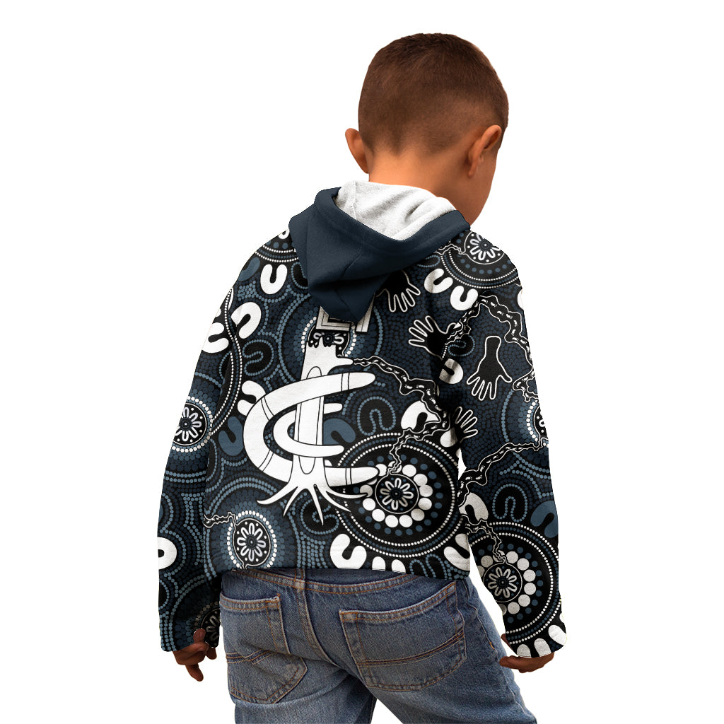 Custom Carlton Blues NAIDOC Week 2024 Kid Hoodie Fire Burning Aboriginal Dots Art