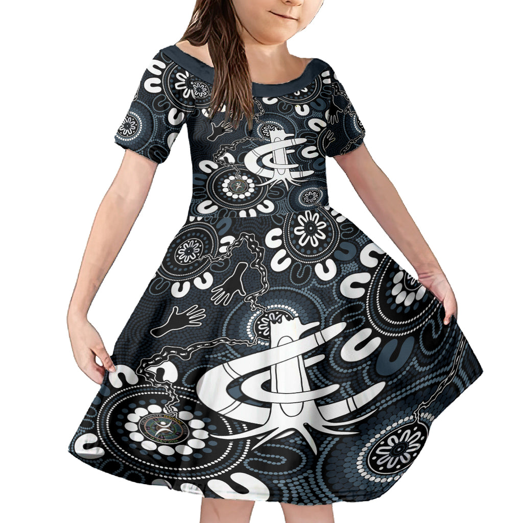 Custom Carlton Blues NAIDOC Week 2024 Kid Short Sleeve Dress Fire Burning Aboriginal Dots Art
