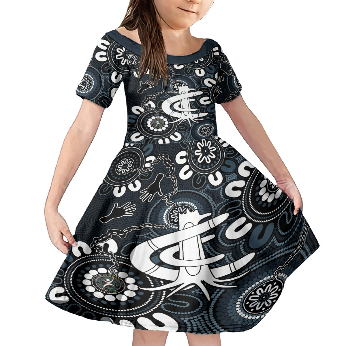 Custom Carlton Blues NAIDOC Week 2024 Kid Short Sleeve Dress Fire Burning Aboriginal Dots Art