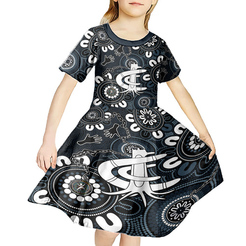 Custom Carlton Blues NAIDOC Week 2024 Kid Short Sleeve Dress Fire Burning Aboriginal Dots Art