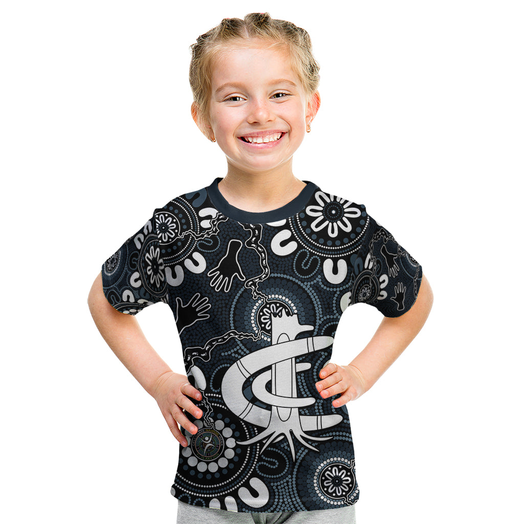 Custom Carlton Blues NAIDOC Week 2024 Kid T Shirt Fire Burning Aboriginal Dots Art