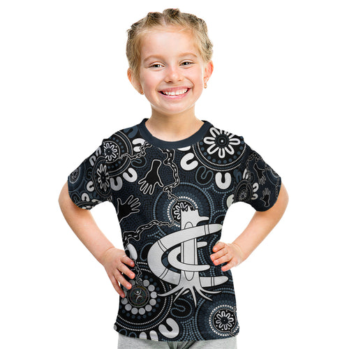 Custom Carlton Blues NAIDOC Week 2024 Kid T Shirt Fire Burning Aboriginal Dots Art