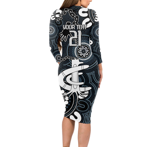Custom Carlton Blues NAIDOC Week 2024 Long Sleeve Bodycon Dress Fire Burning Aboriginal Dots Art