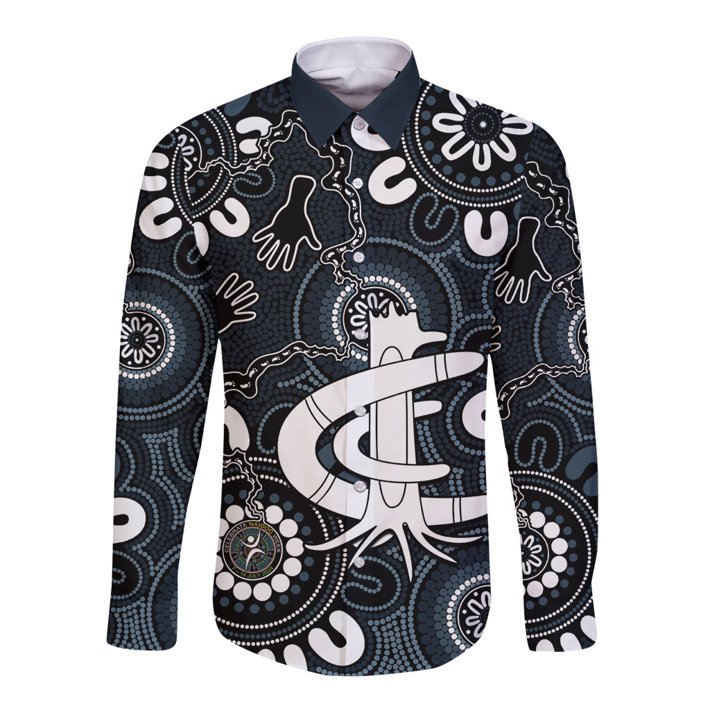 Custom Carlton Blues NAIDOC Week 2024 Long Sleeve Button Shirt Fire Burning Aboriginal Dots Art