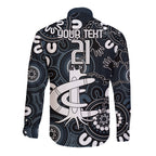 Custom Carlton Blues NAIDOC Week 2024 Long Sleeve Button Shirt Fire Burning Aboriginal Dots Art