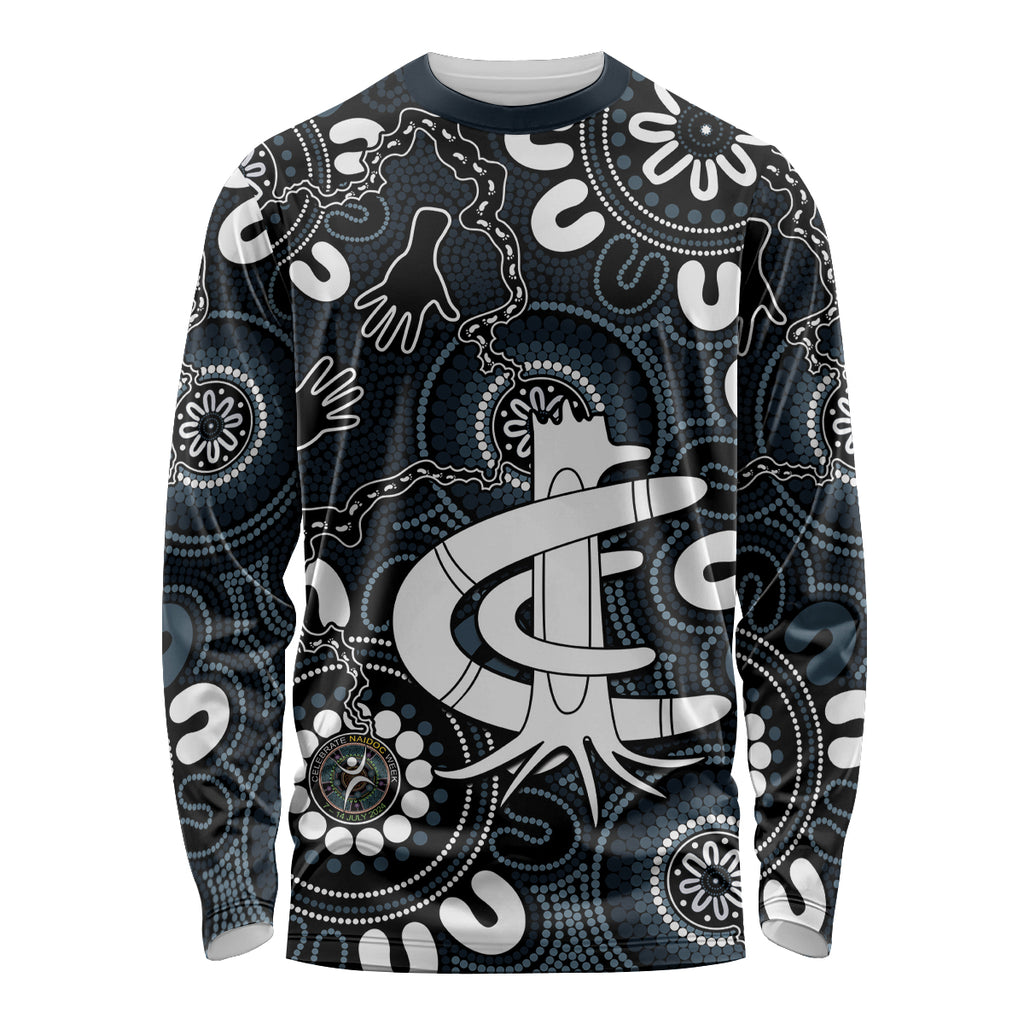 Custom Carlton Blues NAIDOC Week 2024 Long Sleeve Shirt Fire Burning Aboriginal Dots Art