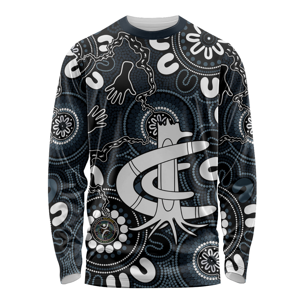 Custom Carlton Blues NAIDOC Week 2024 Long Sleeve Shirt Fire Burning Aboriginal Dots Art
