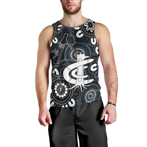 Custom Carlton Blues NAIDOC Week 2024 Men Tank Top Fire Burning Aboriginal Dots Art