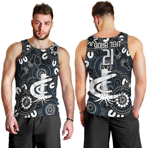 Custom Carlton Blues NAIDOC Week 2024 Men Tank Top Fire Burning Aboriginal Dots Art