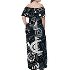 Custom Carlton Blues NAIDOC Week 2024 Off Shoulder Maxi Dress Fire Burning Aboriginal Dots Art