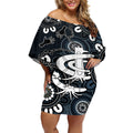 Custom Carlton Blues NAIDOC Week 2024 Off Shoulder Short Dress Fire Burning Aboriginal Dots Art