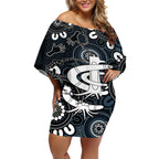 Custom Carlton Blues NAIDOC Week 2024 Off Shoulder Short Dress Fire Burning Aboriginal Dots Art
