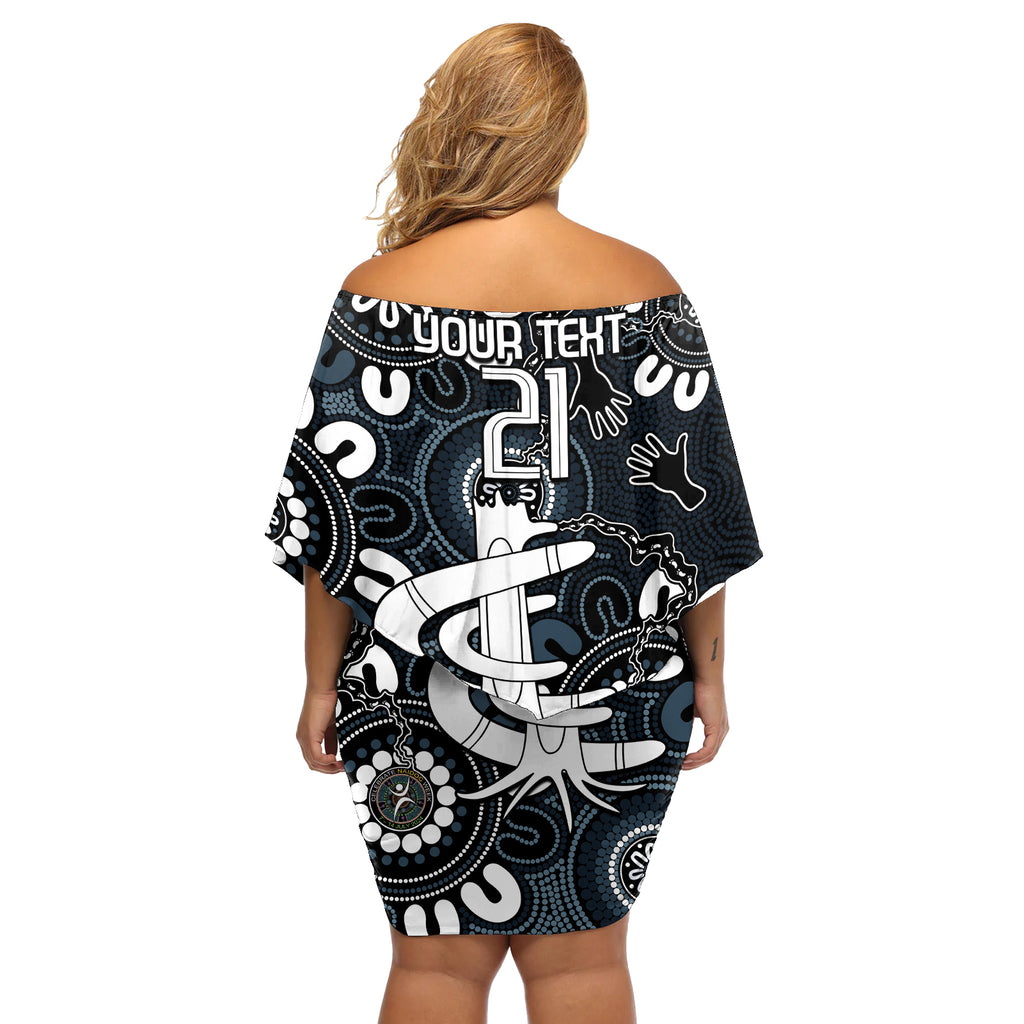 Custom Carlton Blues NAIDOC Week 2024 Off Shoulder Short Dress Fire Burning Aboriginal Dots Art