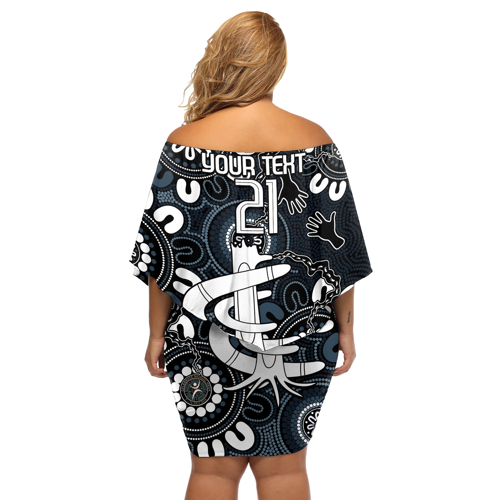 Custom Carlton Blues NAIDOC Week 2024 Off Shoulder Short Dress Fire Burning Aboriginal Dots Art