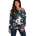 Custom Carlton Blues NAIDOC Week 2024 Off Shoulder Sweater Fire Burning Aboriginal Dots Art